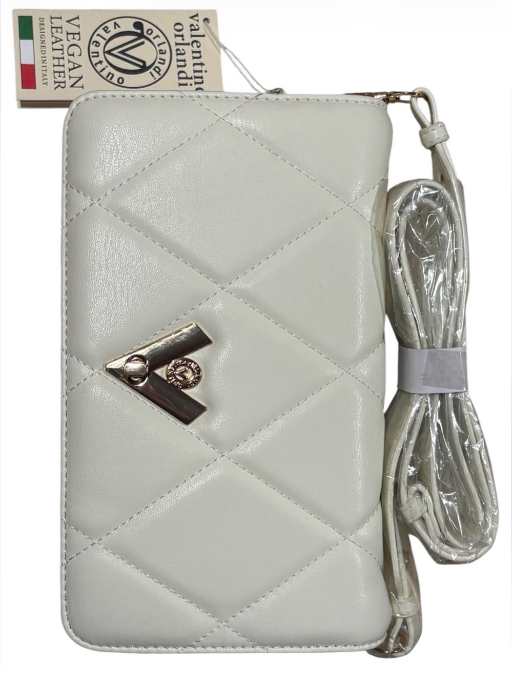 Valentino Orlandi White Quilted Crossbody Bag with Gold Hardware - Picture 2 of 10
